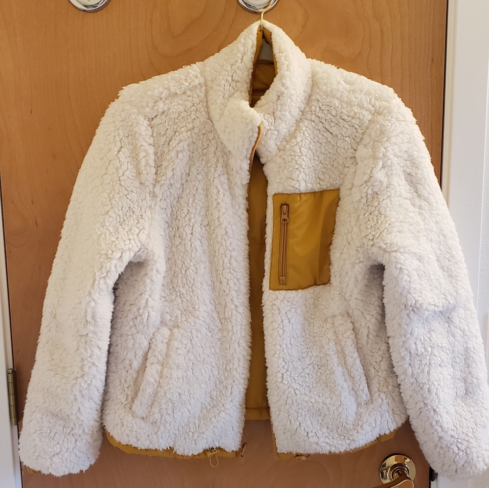 Love Tree Reversible Sherpa Fleece Puffer Jacket Mustard Yellow